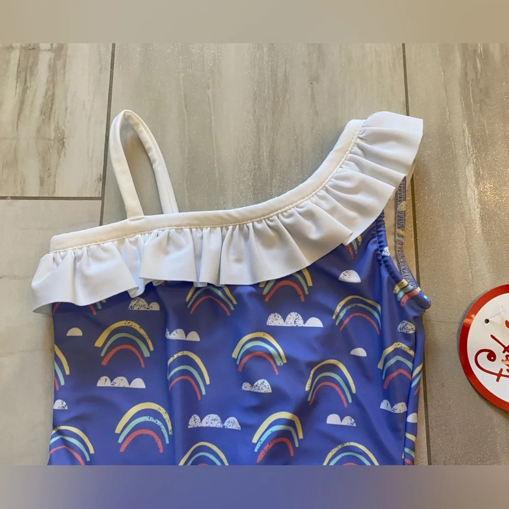 NWT Funtasia Too Indigo One-Piece Rainbow Ruffled Tank Swimsuit girls 5